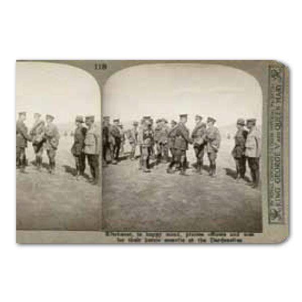Çanakkale Harbi - Lord Kitchener Düşman Subaylarını Denetlerken Stereoskopik Fotoğraf