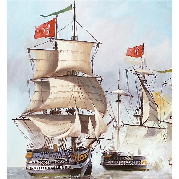 Anadolu 1770, Osmanlı-Rus Deniz Savaşı Yağlıboya Tablosu, Cumhur Koraltürk (108x78 cm)