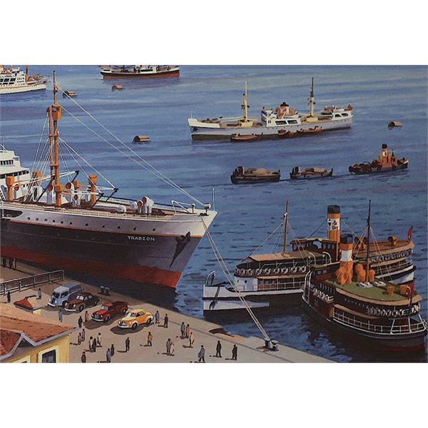 Trabzon Şilebi Karaköy Limanında Yağlıboya Tablosu (107x77 Cm)