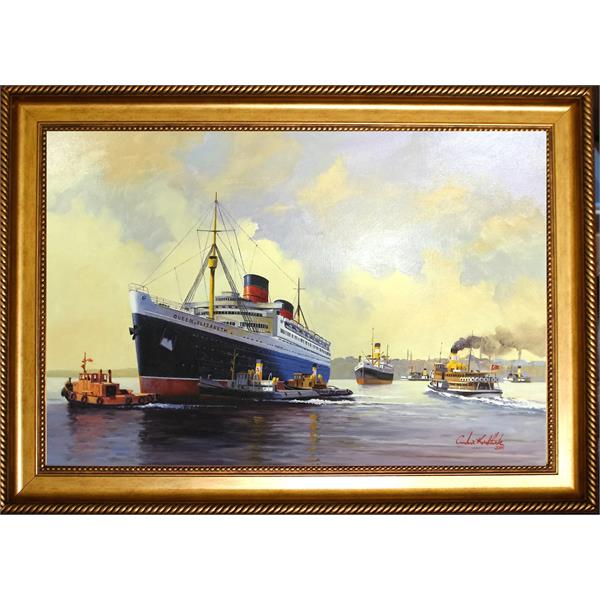 Queen Elizabeth Gemisi İstanbul Limanında Yağlıboya Tablo,Cumhur Koraltürk(70x97cm)
