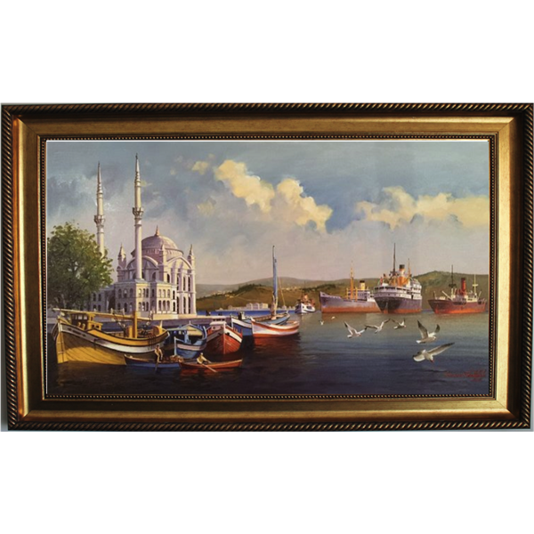 Dolmabahçe Cami ve Gemiler Yağlıboya Tablosu (118*73cm)